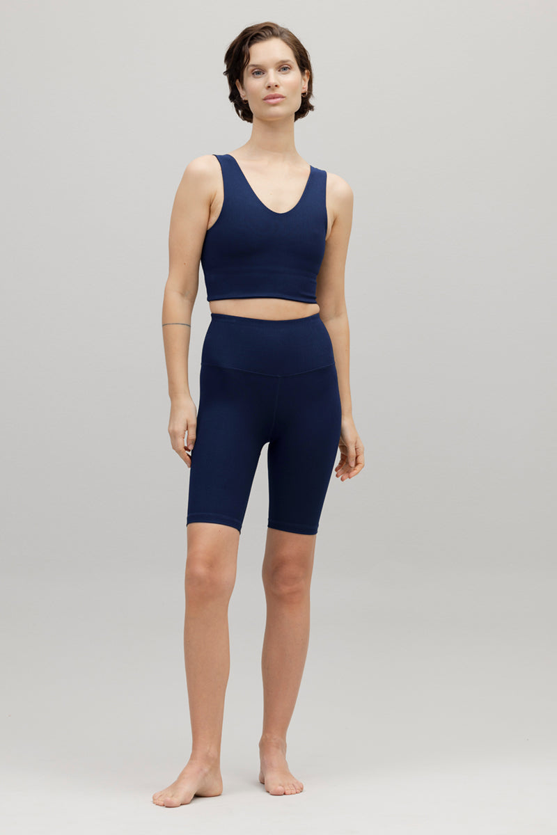 High-Waist Biker Ribbed Blue Depth | Hey Honey & Active Wear