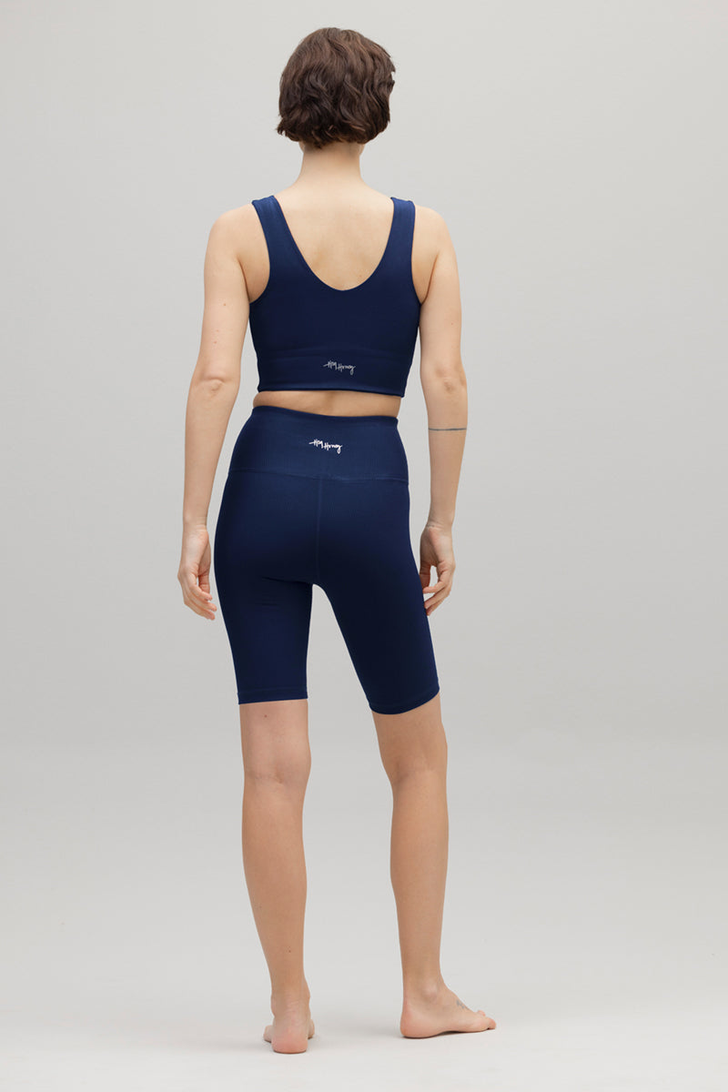 High-Waist Biker Ribbed Blue Depth | Hey Honey & Active Wear