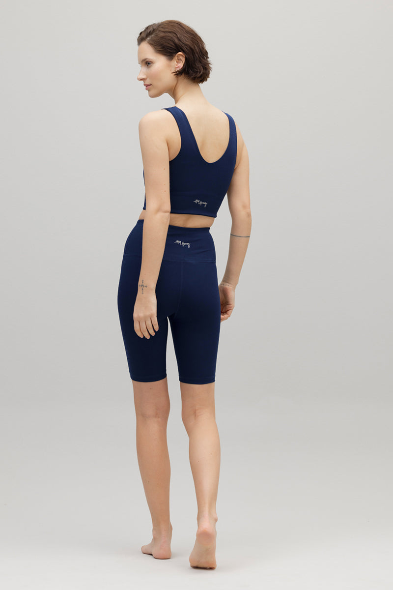 High-Waist Biker Ribbed Blue Depth | Hey Honey & Active Wear