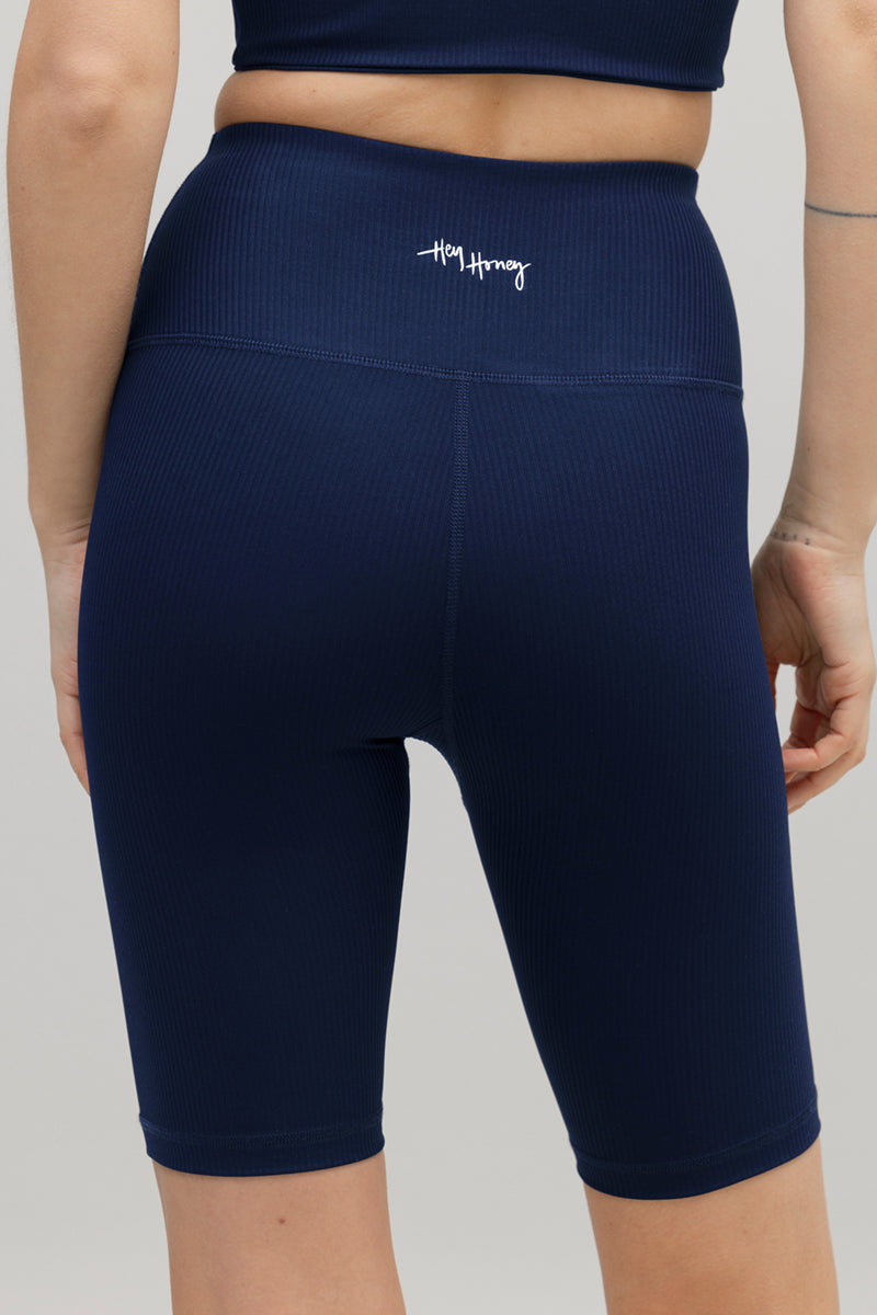 High-Waist Biker Ribbed Blue Depth | Hey Honey & Active Wear