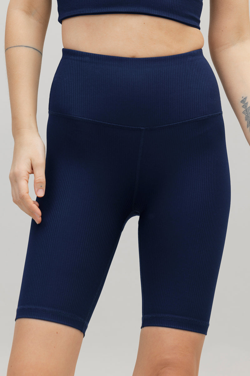High-Waist Biker Ribbed Blue Depth | Hey Honey & Active Wear