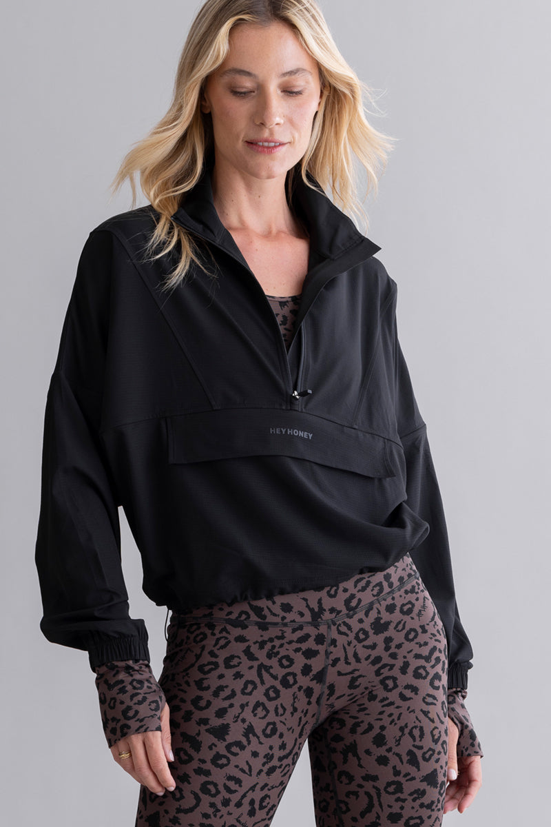 Ribstop Pull Over Jacket Black | Hey Honey & Active Wear